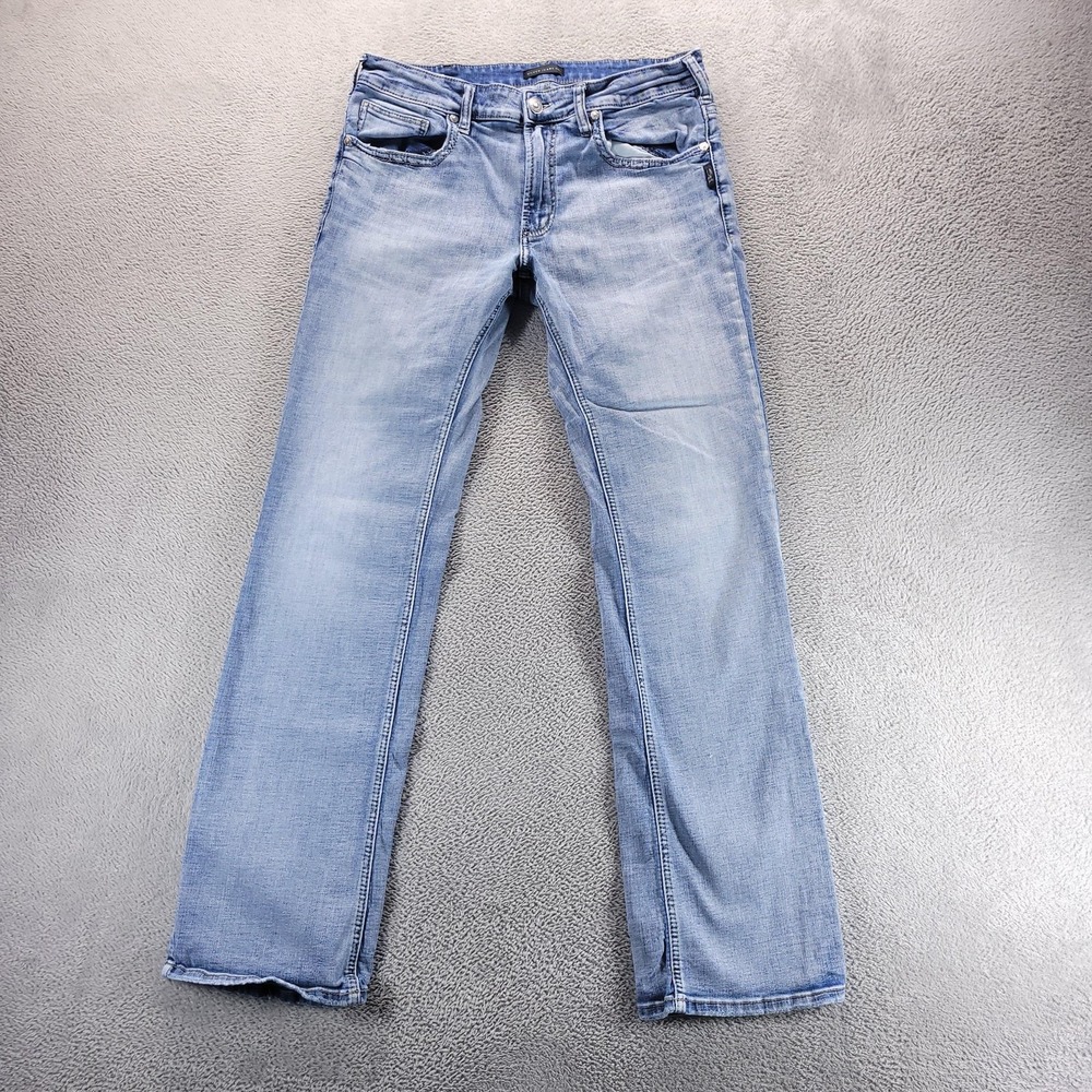 Silver Jake Jeans Mens 34x34 Blue Straight Low Rise Light Wash Stretch Denim